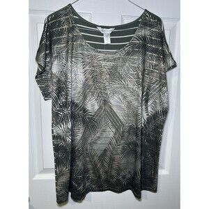 Christopher & Banks Women’s Short Sleeve Rhinestone Palm Tree Print Blouse SZ L